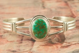 Genuine Turquoise Mountain Mine Sterling Silver Bracelet